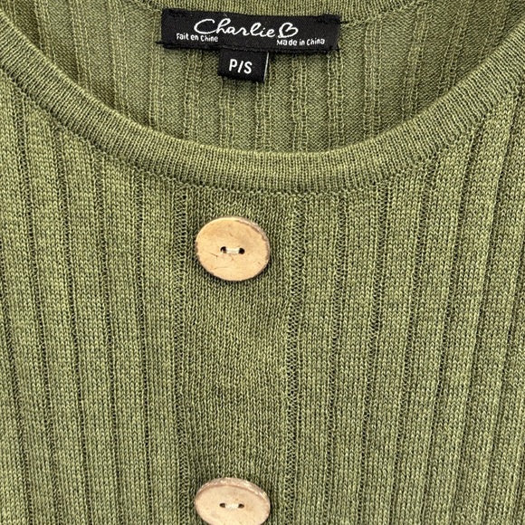 CHARLIE B Olive Green Ribbed Buttoned Tank Top - Picture 3 of 4